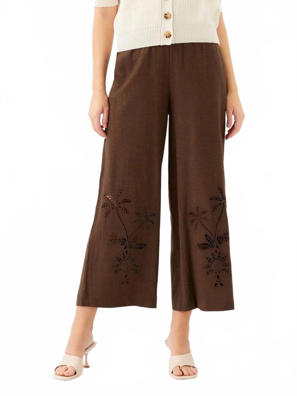 NEW FIFTEEN TWENTY women's zora embroidered ankle pants in brown